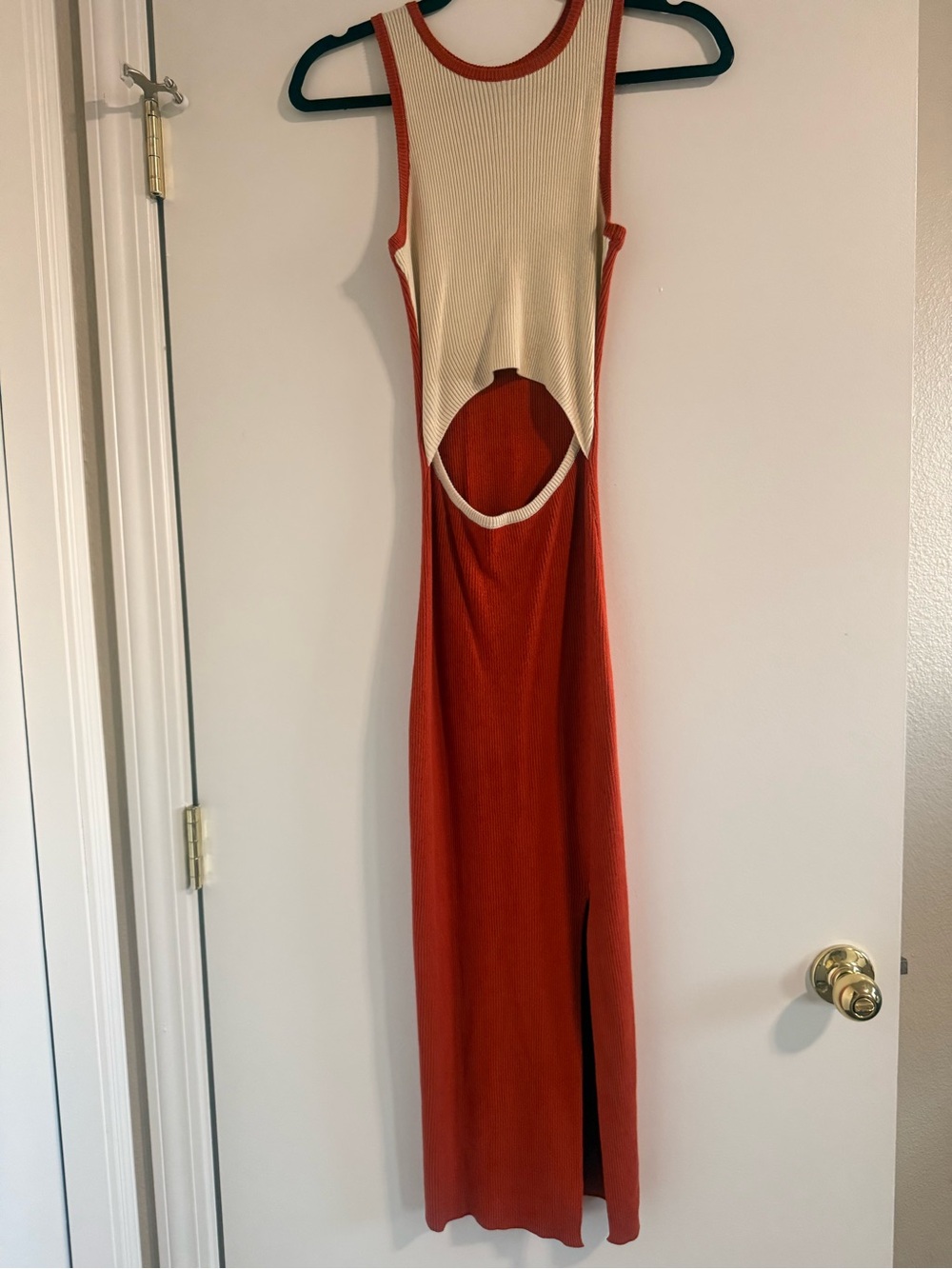 Sleeveless Cream and Rust Cutout Maxi Dress